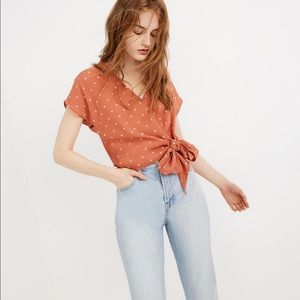 Madewell sash-tie wrap top in polka dot
